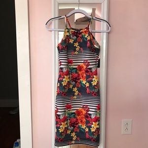 Floral & Navy-Striped Dress